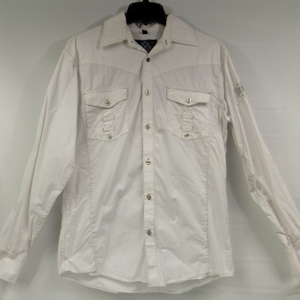 Roar Men's Embroidered Crest Design Button Front Collared Shirt Size Small - Picture 2 of 11